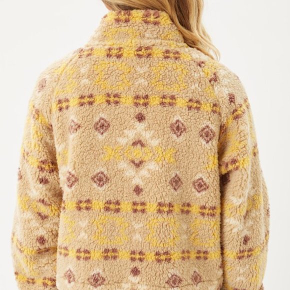 New Cozy Fleece Aztec Print Zip Up Jacket Coat Sweater Top Teddy Sherpa Warm - Picture 3 of 7